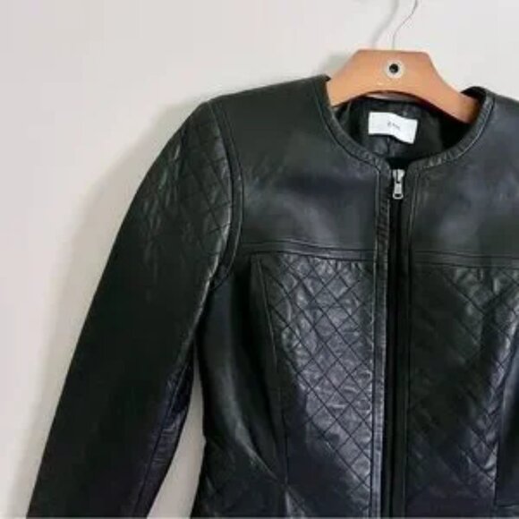 Classic Black Quilted Short Leather Jacket Moto Buttery Lambskin Leather Coat - Picture 4 of 9